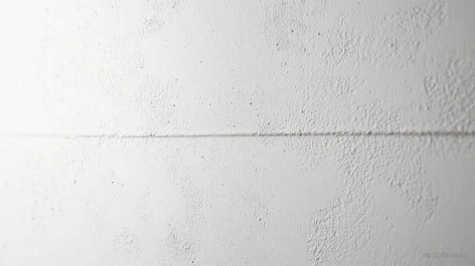 Close-up of a rough white plaster wall with a subtle horizontal seam and small surface bumps.