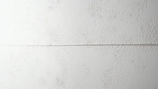 Close-up of a rough white plaster wall with a subtle horizontal seam and small surface bumps.
