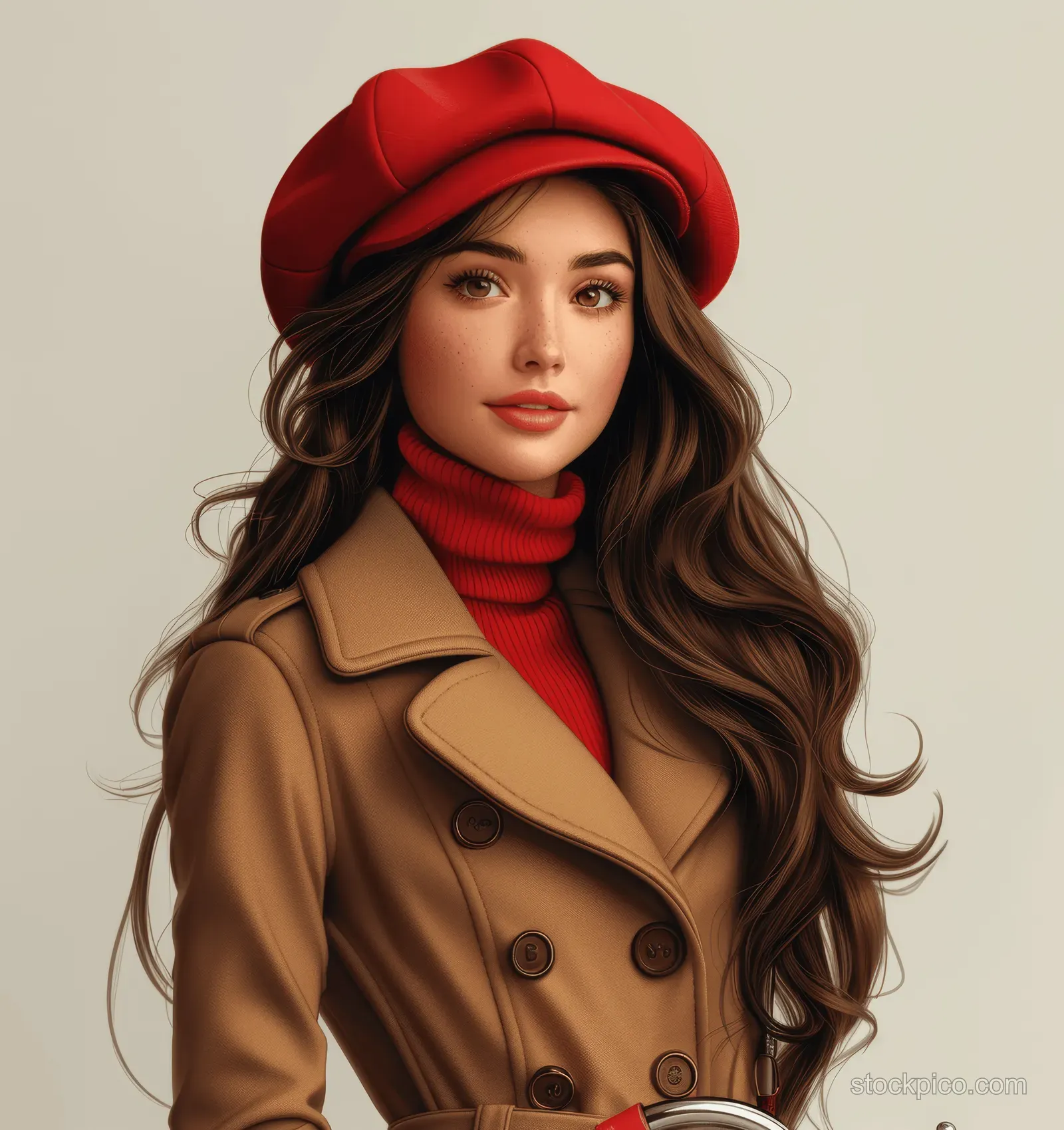 Stylish 3D fashion girl in a red beret poses with a bicycle against a clean white background.