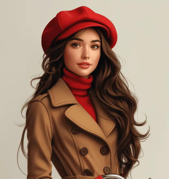 Stylish 3D fashion girl in a red beret poses with a bicycle against a clean white background.