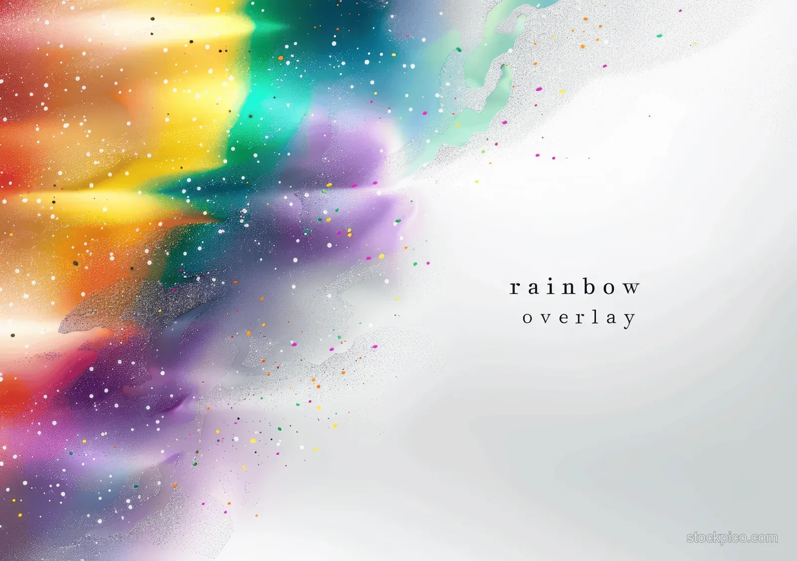 Silver rainbow overlay forms a glowing gradient with glitter specks on a soft light background frame.
