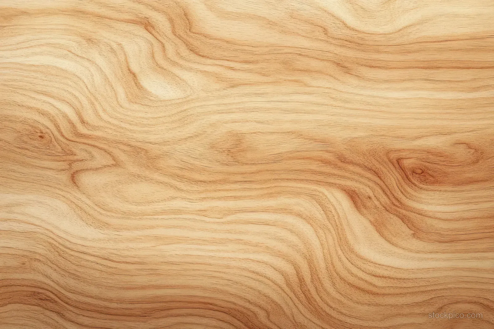 Light brown wooden plank close-up with swirling grain patterns and natural smooth texture.