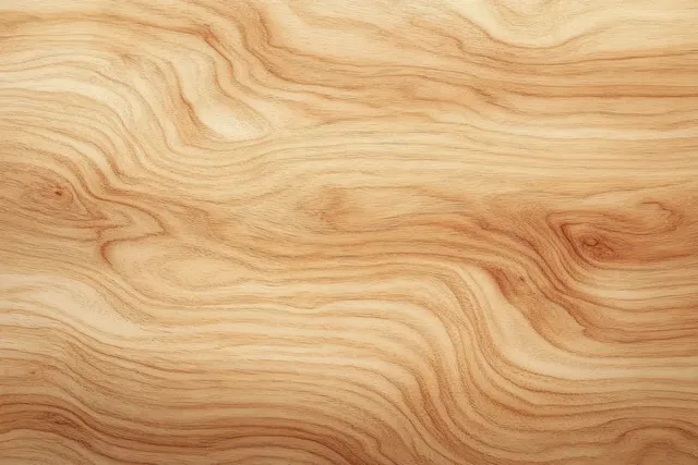 Light brown wooden plank close-up with swirling grain patterns and natural smooth texture.
