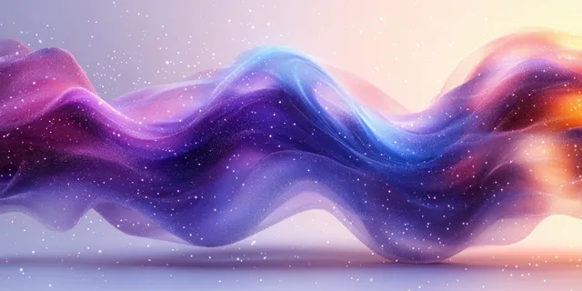 Abstract flowing wave gradient in purple and blue over a bright white space