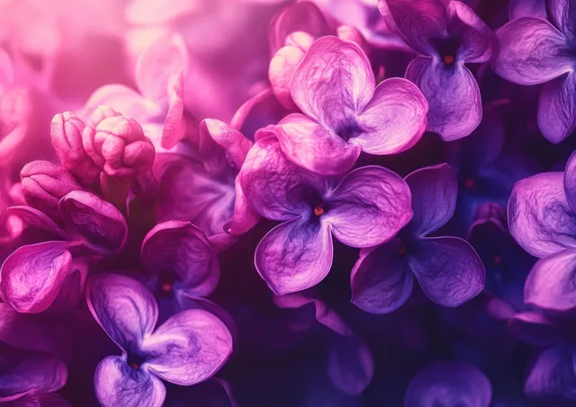 Vibrant lilac blossoms in spring garden close-up, soft petals and vivid purple tones