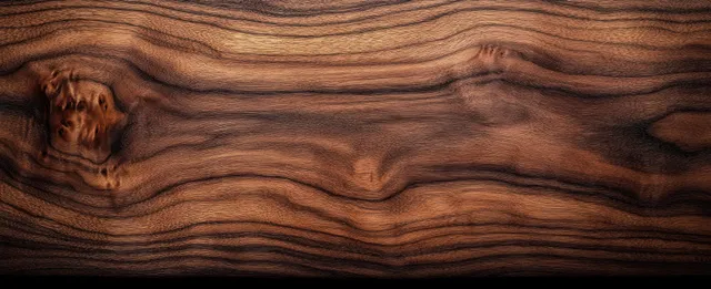 Close-up dark brown wood texture with knot, swirling grain lines, and rich color variations