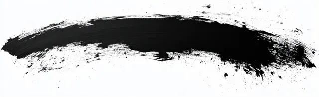 Wide black brush stroke with rough textured edges across white background