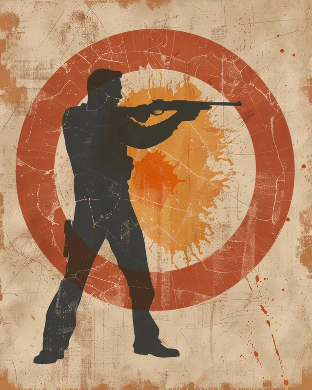 Vintage Italian Pistol Shooter Aiming at a 50m Target Range