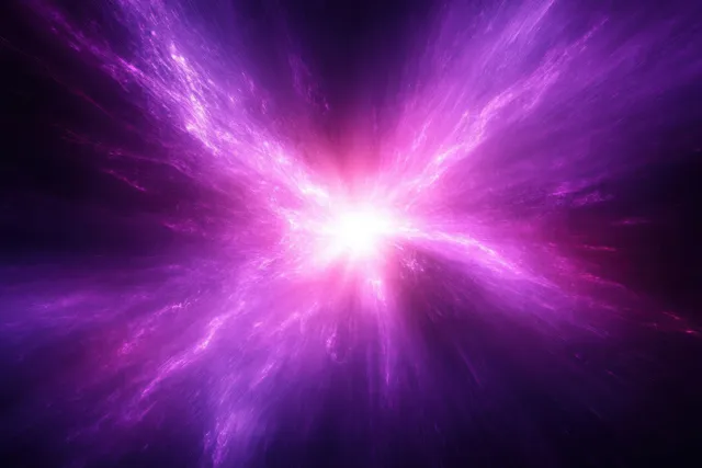 Purple and pink cosmic light explosion radiating outward with starburst glow