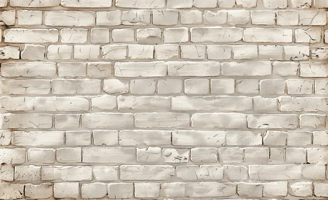 Close-up of a weathered white brick wall texture with visible mortar lines and worn plaster spots.