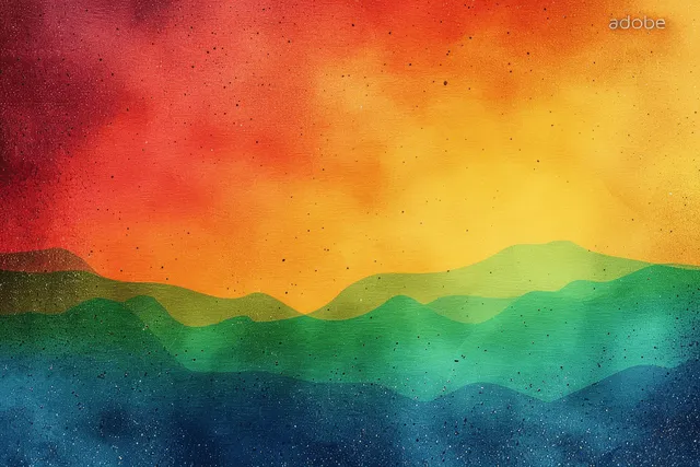 Rainbow gradient landscape with grainy texture and copy space