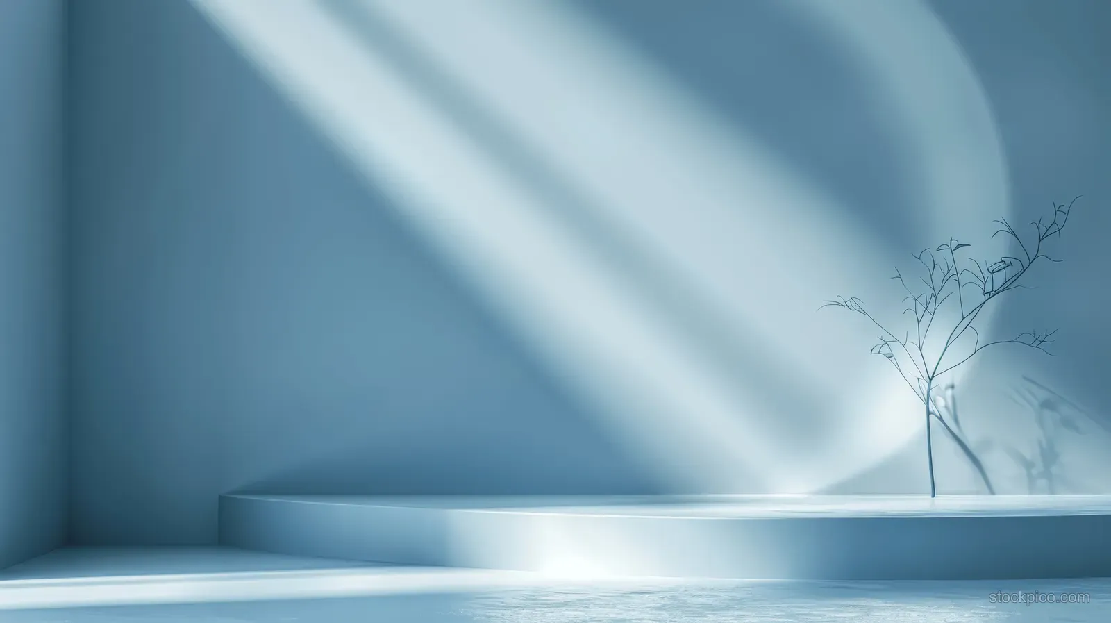 Light blue studio scene with a shelf ledge, soft shadows, and a pale sunbeam across the wall.