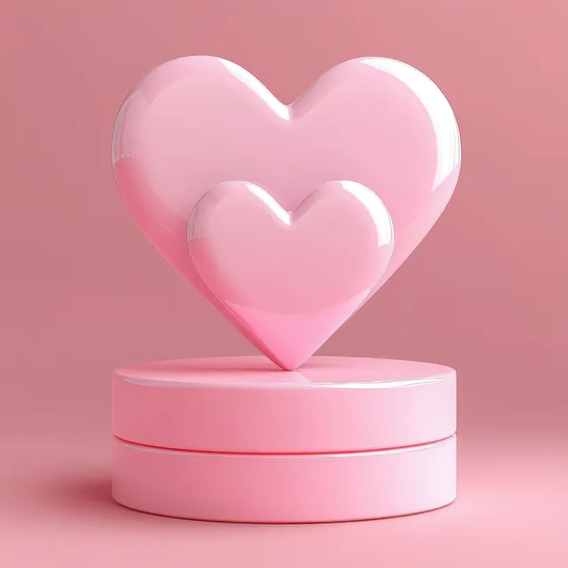 Pastel pink 3D heart on pedestal with soft studio lighting for Valentine’s celebration