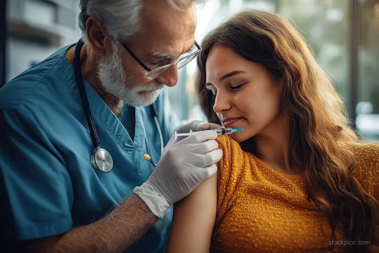 A nurse gives a vaccine injection to a seated teenage girl during a routine clinic check-up.