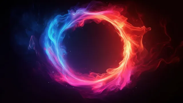 A glowing circular flame ring with swirling red and blue energy floats on a dark background with sparks.