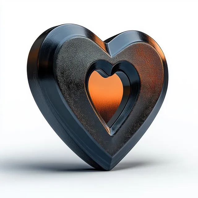 Heart-shaped weight plate with a warm orange heart cutout resting on a white background.
