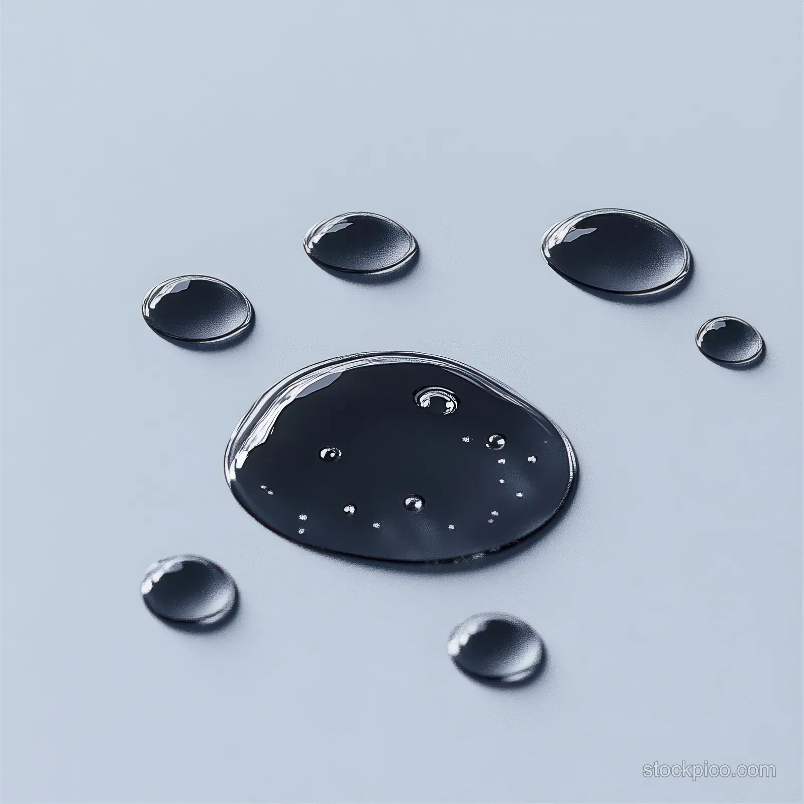Water droplets arranged into a paw print shape on a smooth light surface with glossy reflections.
