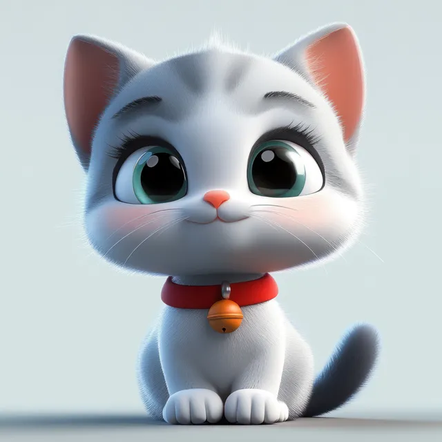 3D cartoon cat character in soft pastel colors with a playful expression, perfect for cheerful kids or pet-themed designs.