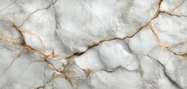 Close-up of white marble with brown-gold veining and cracked stone texture detail