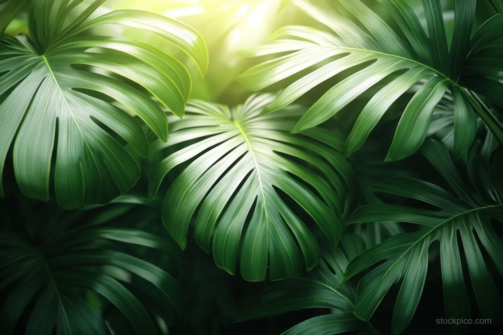 Green palm fronds with prominent leaf veins arranged on a white background.