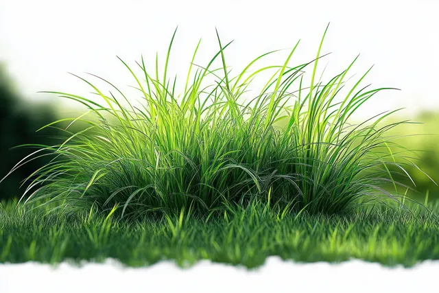 Close-up green grass blades in sharp focus with a softly blurred sunlit meadow background.