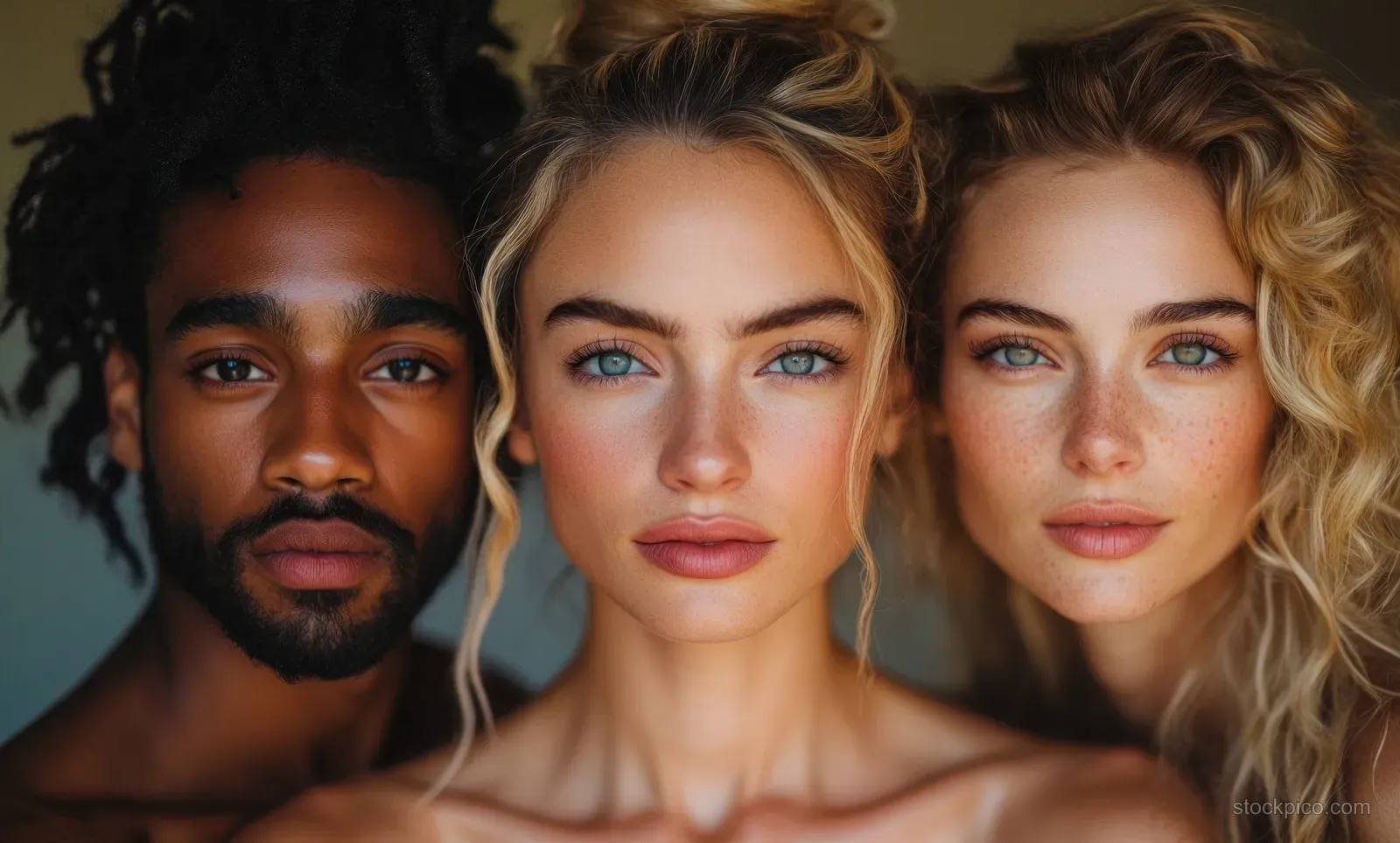 A group portrait of diverse friends posing close together with warm lighting for International Women’s Day.