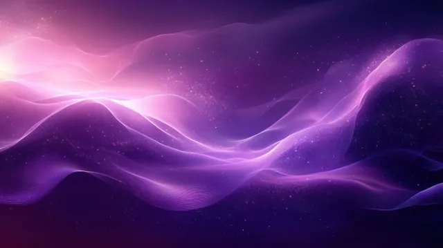 Purple glowing wave nebula stretches across a dark background with glittering star-like bokeh lights.