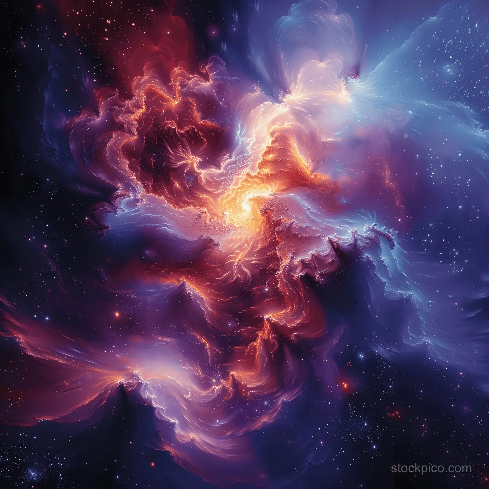 Colorful supernova explosion illuminates swirling nebula clouds amid sparkling stars in deep space.