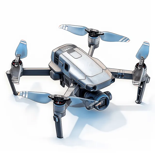 Photorealistic quadcopter drone with blue-tinted propellers on clean white studio background