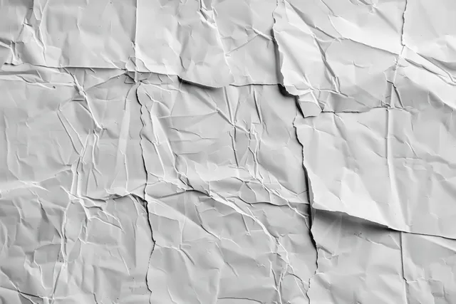 Crumpled White Paper Texture with Soft Gray Creases and Folds