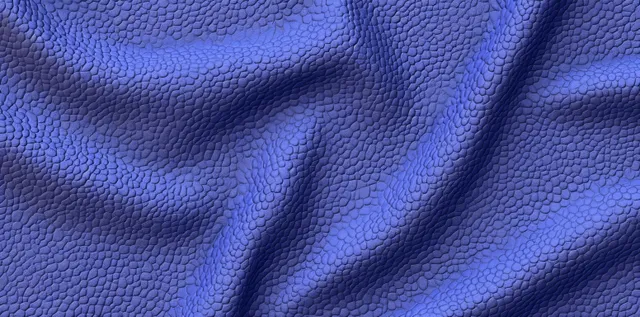 Closeup seamless blue and purple leather texture showing cowhide grain and soft wrinkled folds.
