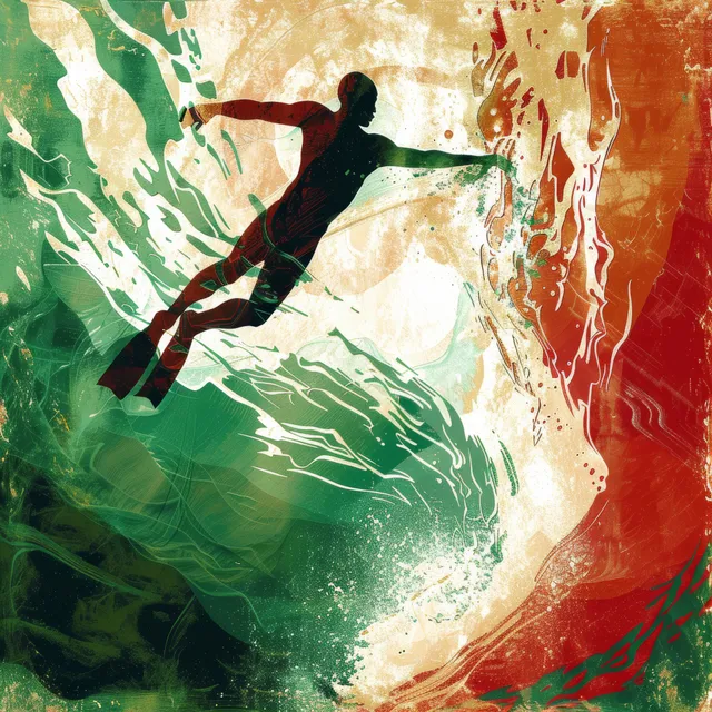 Men's 3m springboard diver silhouette exploding into water with Mexico flag splash colors