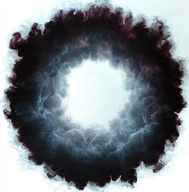Dark and light smoke forms a circular inward vortex around a bright glowing center.