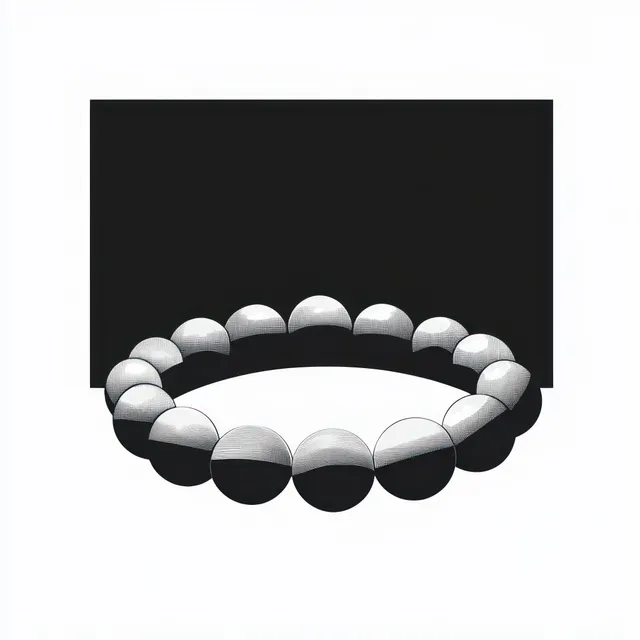 A ring of reflective grayscale spheres casts crisp shadows on a dark rectangular backdrop.