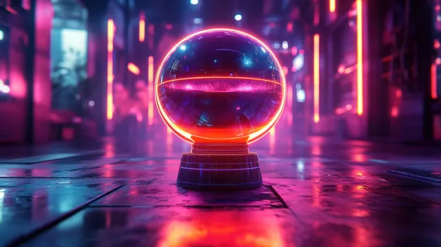 Glowing esports trophy orb on neon championship stage with purple arena lights