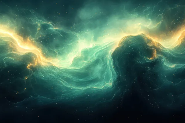 Green light leak glow texture swirling through dark abstract background with dreamy aura