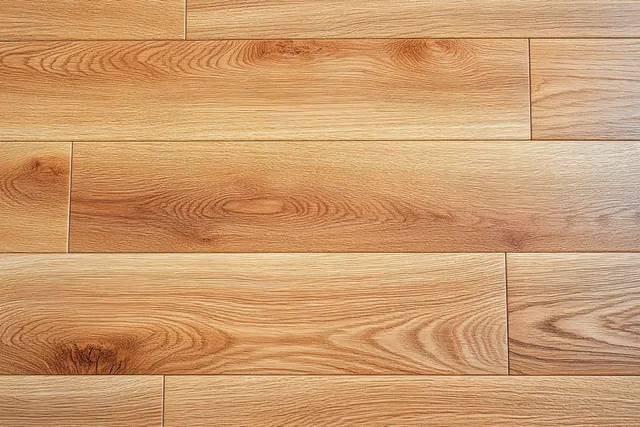 Light brown wooden floor panels in close-up with visible wood grain and clear plank line seams.