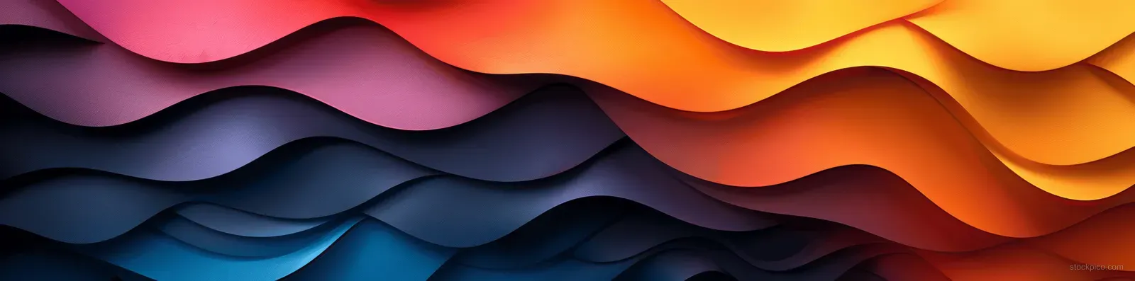 Layered wavy neon gradient ribbons blend into an iridescent circle pattern background.