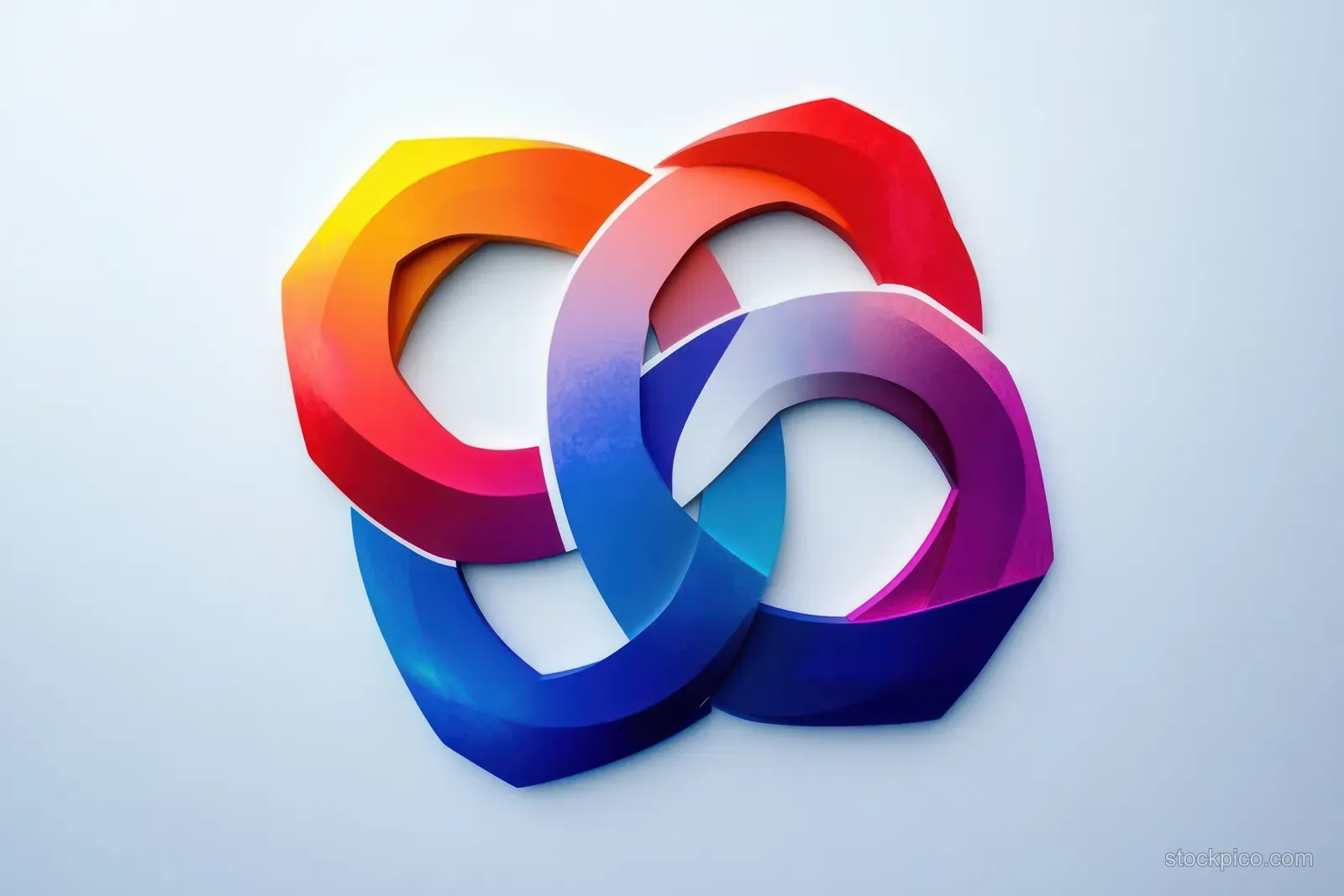 Layered ribbon ring logo resembling an Olympic emblem on a cool blue Beijing-themed backdrop.