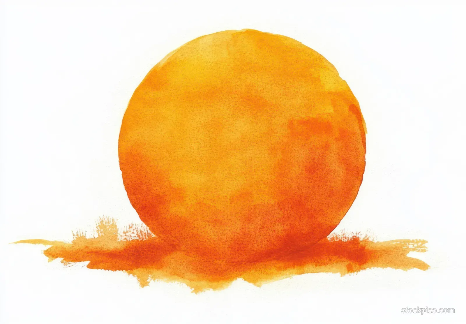 A round orange fruit painted in bright watercolor with textured shading and soft edges on a white background.
