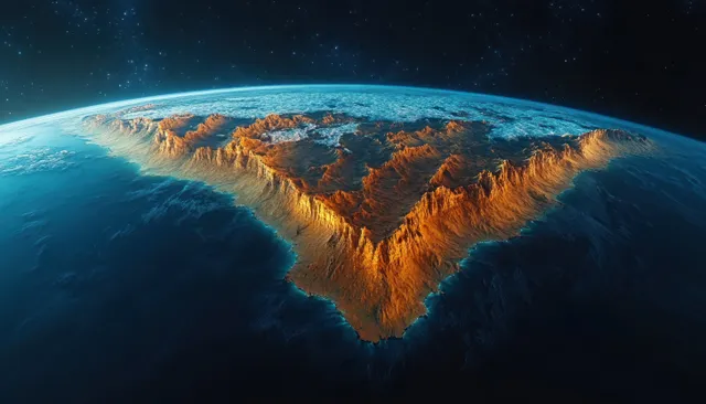 Glowing sunlight illuminates Africa’s coast and terrain from an orbital view above Earth’s curved horizon.