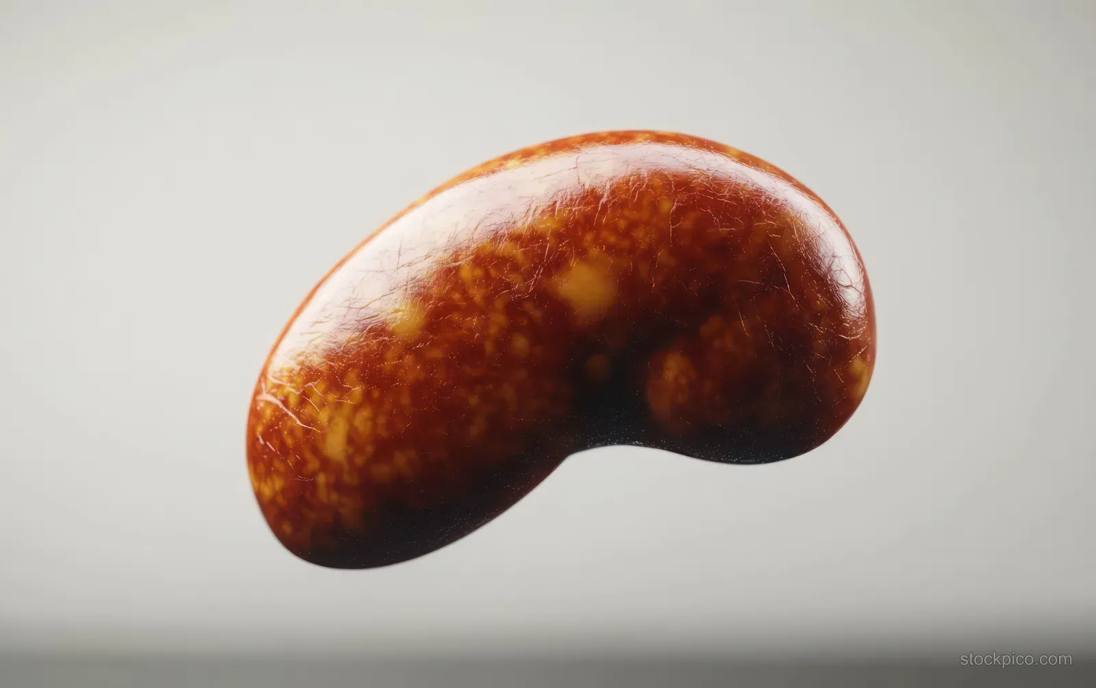 A 3D glossy fatty liver organ model with textured surface highlights on a neutral background.