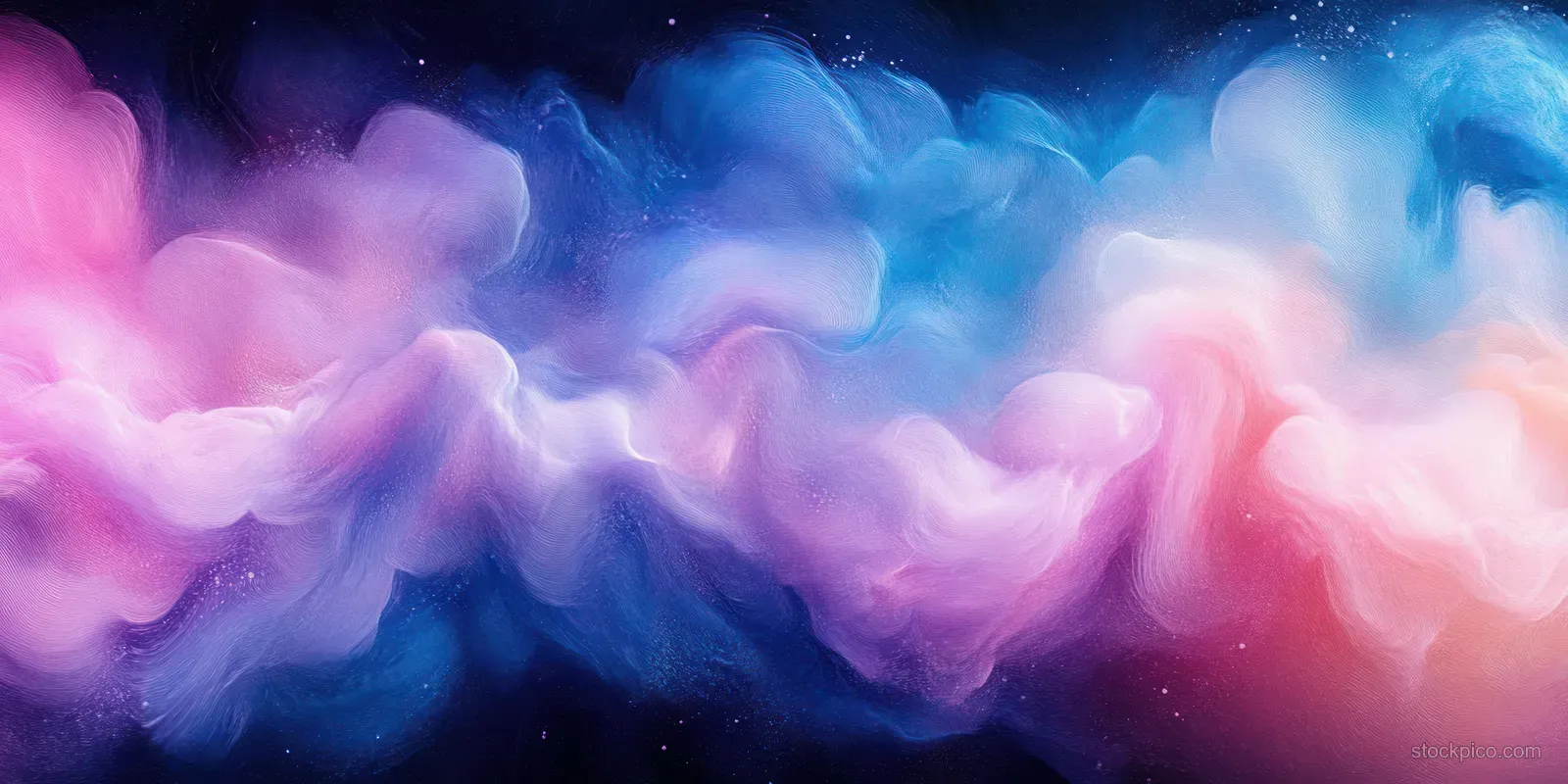 Swirling blue and pink mist clouds blend into a glowing abstract background with soft gradients.