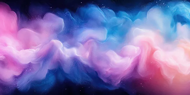 Dreamy blue and pink fluid clouds swirling together in a smooth abstract background