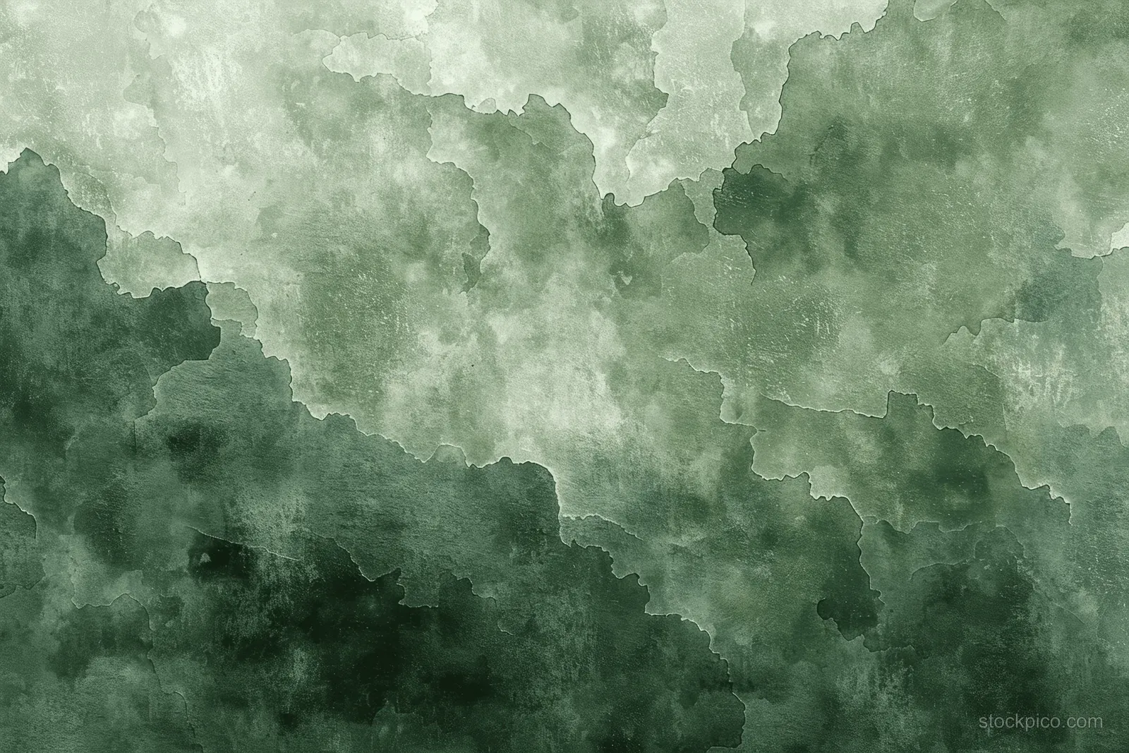 Green-gray watercolor clouds spread across a textured paper background with soft smoky gradients.