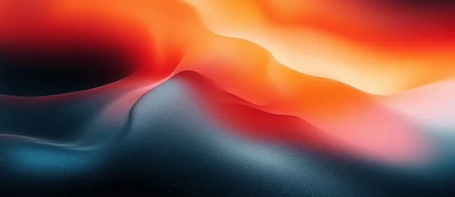 Blurred orange, red, and blue wave-like color swirls spread across a dark textured black paper background.