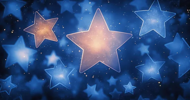 Dreamy watercolor night sky with floating stars and glowing soft light