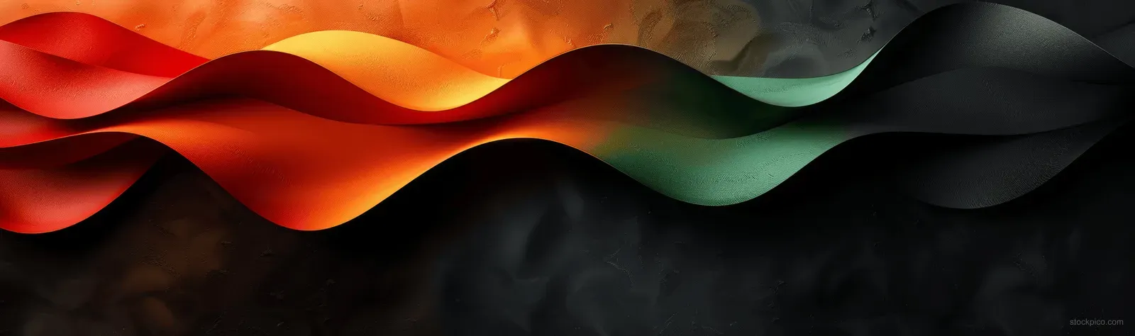 A banner with flowing red and green stripes over a dark, fabric-like background for text placement.