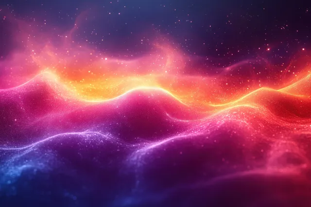 Neon nebula waves flowing across a cosmic horizon with glowing light trails