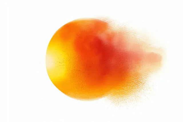 Round watercolor blob in vibrant orange and yellow gradients on a clean white background with soft edges and subtle texture.